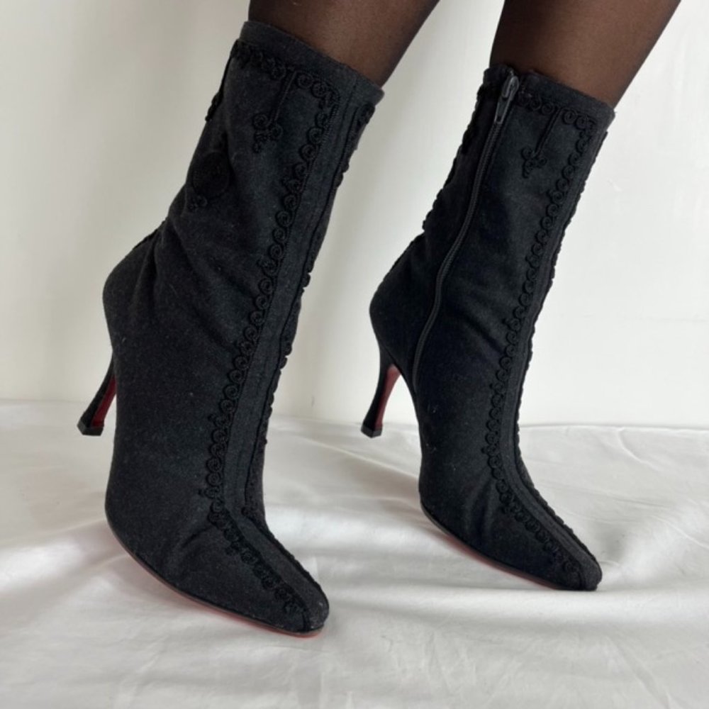 Christian Louboutin Grey Felt Boots with Black Embellishment (UNIQUE)